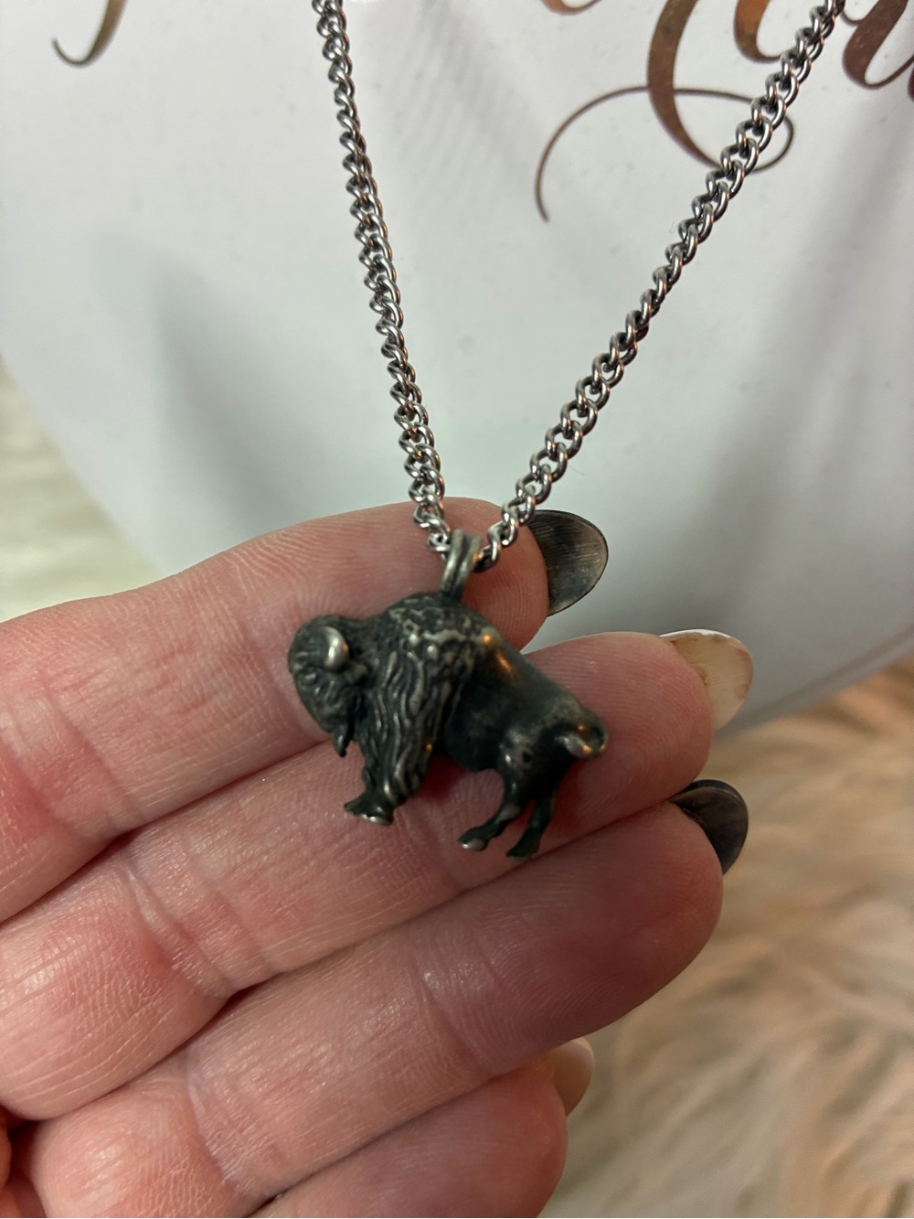 Avon Silver-Tone Buffalo Charm Necklace